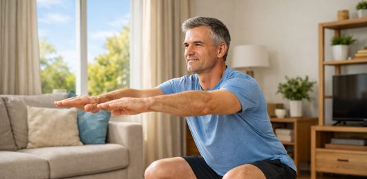 5 esercizi semplici per tenersi in forma dopo i 50 anni squat uomo 50 anni