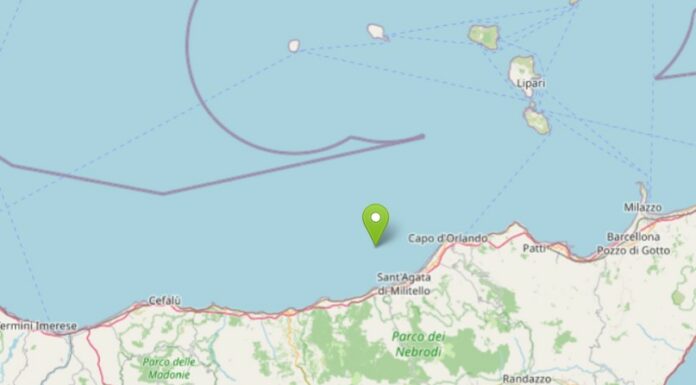 Scossa di terremoto di magnitudo 3.3 in mare al largo costa messinese