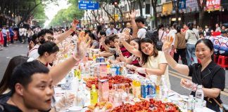 Cina: Hunan, grande banchetto di gamberi di fiume a Yiyang (3)