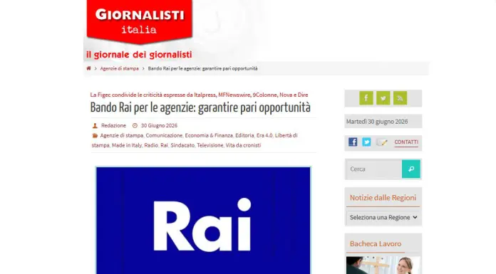 Bando Rai per le agenzie di stampa, Figec “Non garantisce pari opportunità”