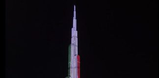 A Dubai il grattacielo più alto del mondo si illumina con il tricolore per il 2 giugno