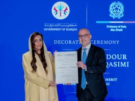 Italia-Emirati Arabi, conferita a Bodour Al Qasimi l’onorificenza dell’Ordine al Merito della Repubblica Italiana