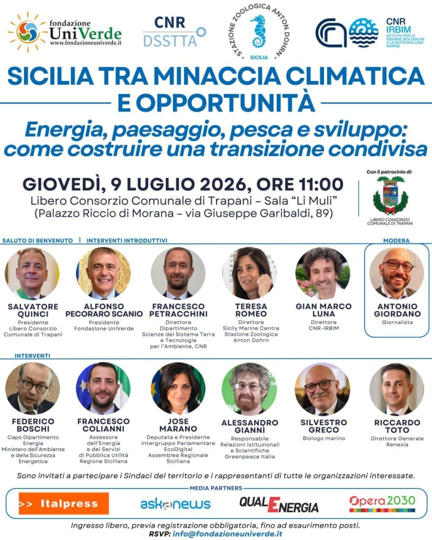Trapani: convegno sulla Sicilia come laboratorio d’eccellenza in energia, paesaggio e pesca.