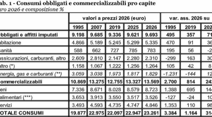 Le spese obbligate si “mangiano” il 42% dei consumi familiari