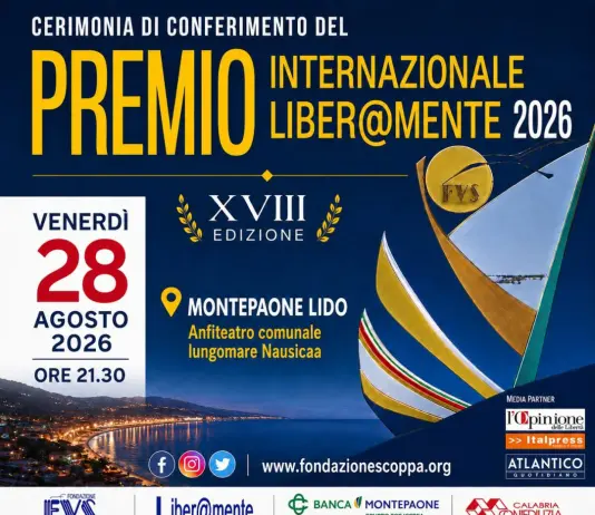 Venerdì 28 agosto a Montepaone Lido la XVIII edizione del Premio Internazionale Liber@mente
