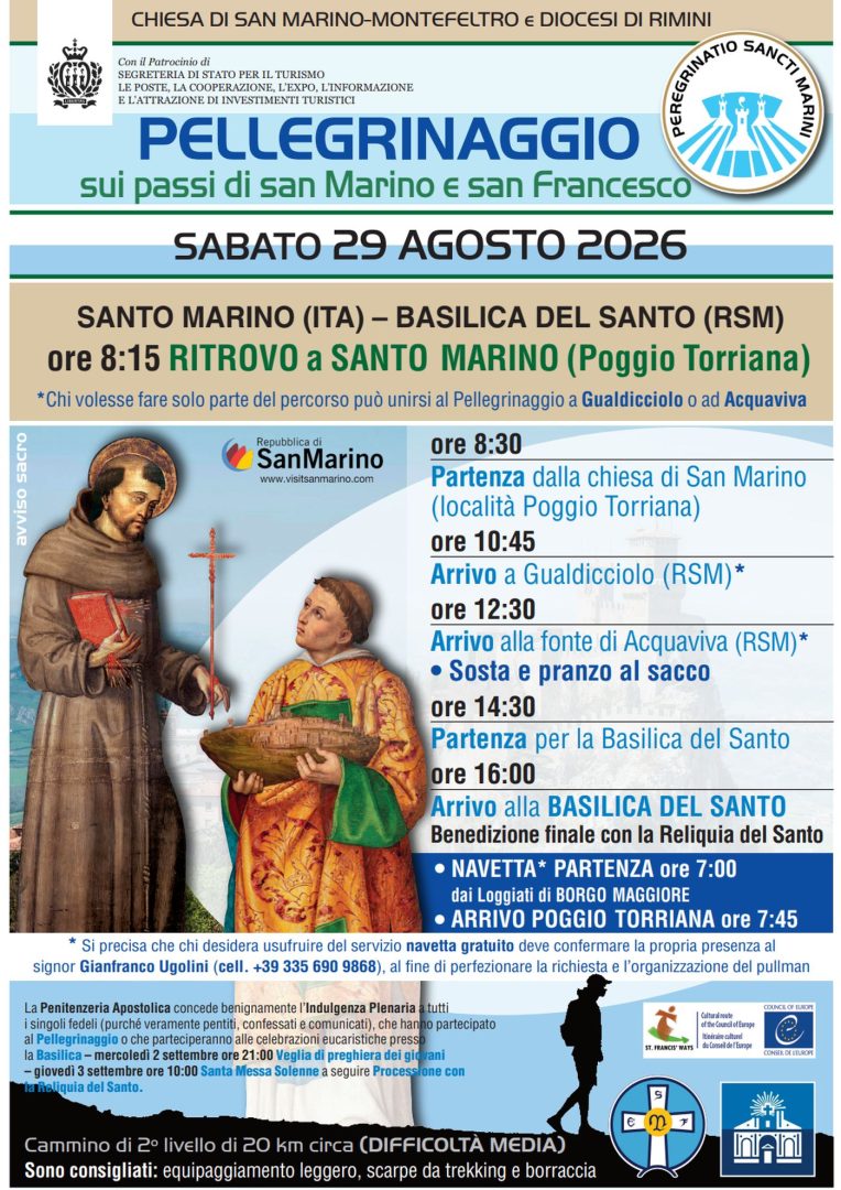 Il 29 agosto il “Pellegrinaggio sui passi di San Marino e San Francesco”