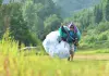 Cina: turisti in parapendio tra le montagne del Guizhou (3)