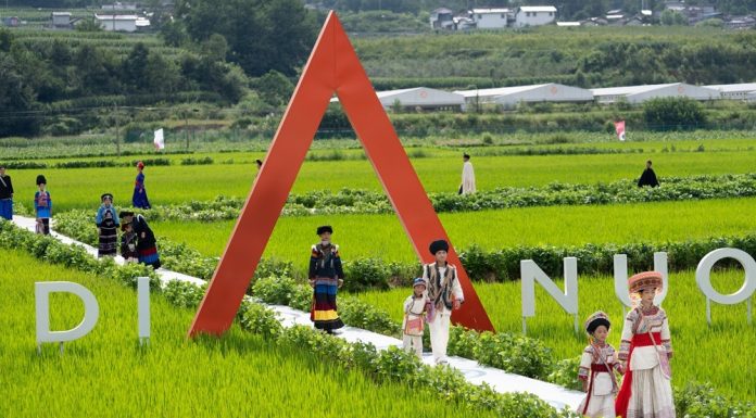 Cina: Sichuan, sfilata con costumi etnici tradizionali tra le risaie (1)
