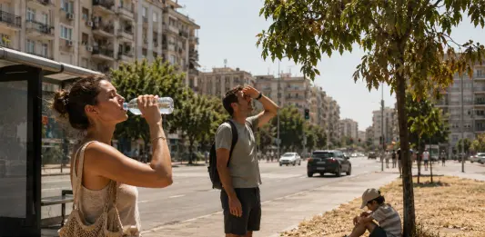 Surriscaldamento globale: gli impatti sulla vita quotidiana famiglia nel caldo torrido