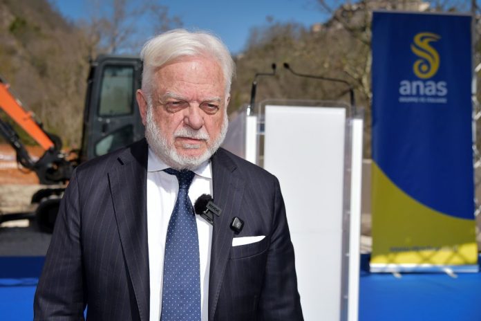 Rieti, Matteo Salvini durante la cerimonia di inaugurazione dei cantieri per lampliamento a 4 corsie della SS 4