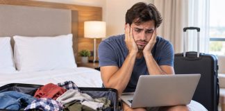Cosa copre l’assicurazione di annullamento viaggio? uomo triste per volo annullato