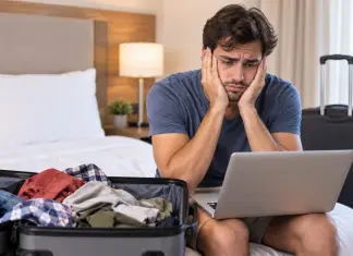 Cosa copre l’assicurazione di annullamento viaggio? uomo triste per volo annullato
