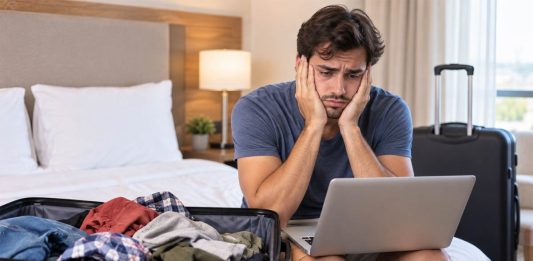 Cosa copre l’assicurazione di annullamento viaggio? uomo triste per volo annullato