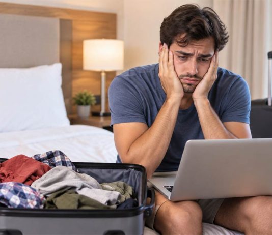Cosa copre l’assicurazione di annullamento viaggio? uomo triste per volo annullato