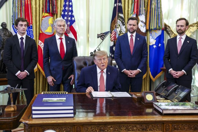 US President Trump speaks to reporters on taxpayer fraud