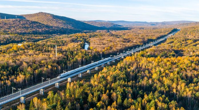 Cina: treni ad alta velocità tra le foreste autunnali di Yichun (1)