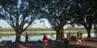 Cina: Nanning, abitanti svolgono attività fisica nel verde del parco Nanhu (1)
