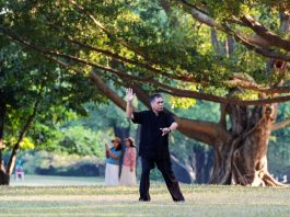 Cina: Nanning, abitanti svolgono attività fisica nel verde del parco Nanhu (3)