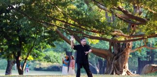 Cina: Nanning, abitanti svolgono attività fisica nel verde del parco Nanhu (3)