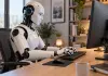 Come migliorare un testo scritto con l’Intelligenza Artificiale robot umanoide al pc